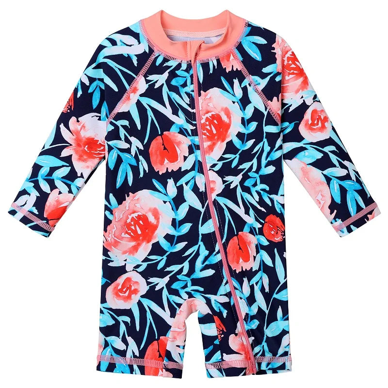 Larger Kids Sunscreen for Girls from Newborn to 6 Years Old, Floral Navy Blue with UV Protection