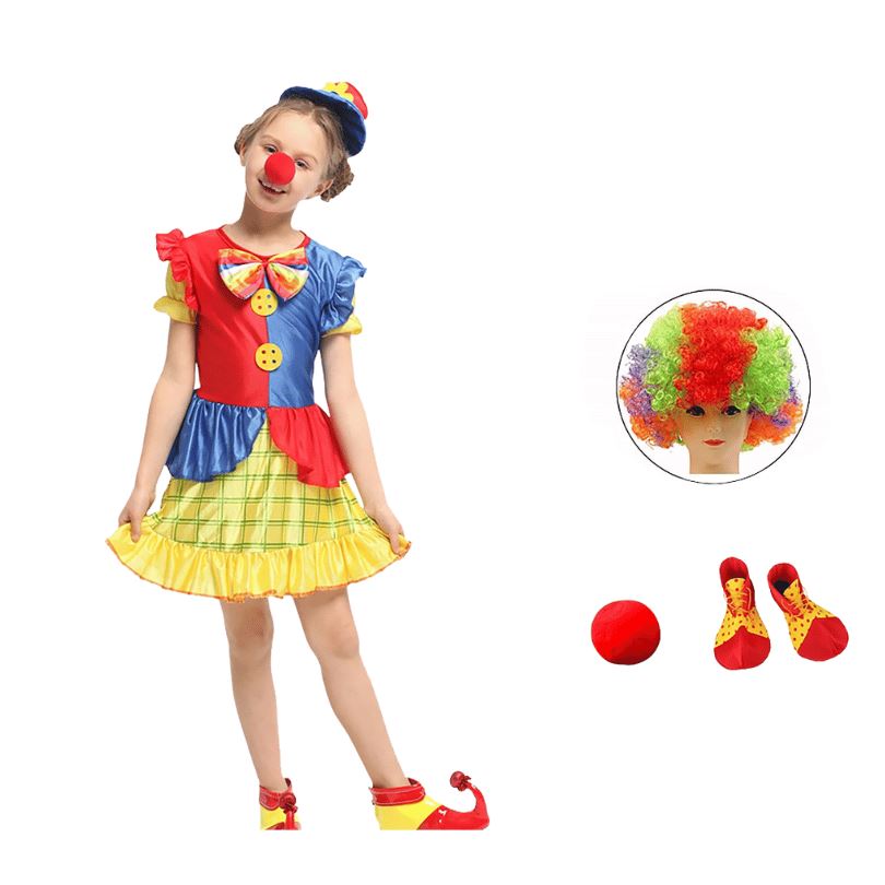 Three-color clown costume dress for girls + accessories