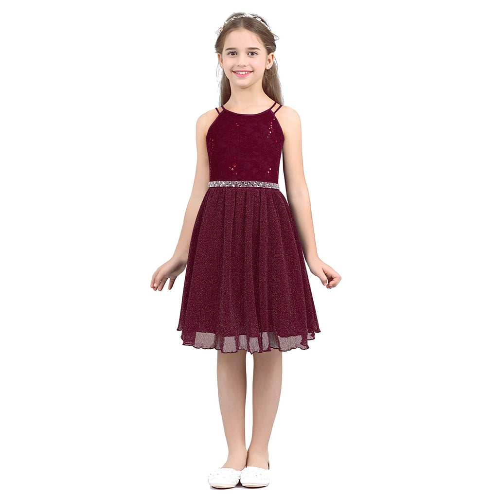 Pink Sleeveless Lace Dress for Girls