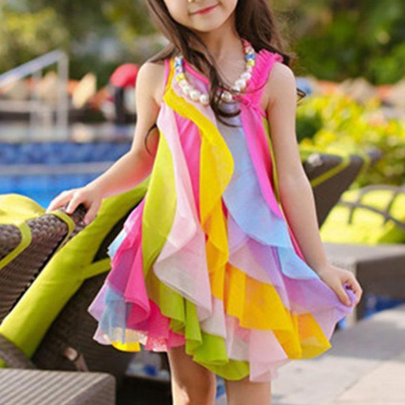 Colorful Layered Ruffled Dress