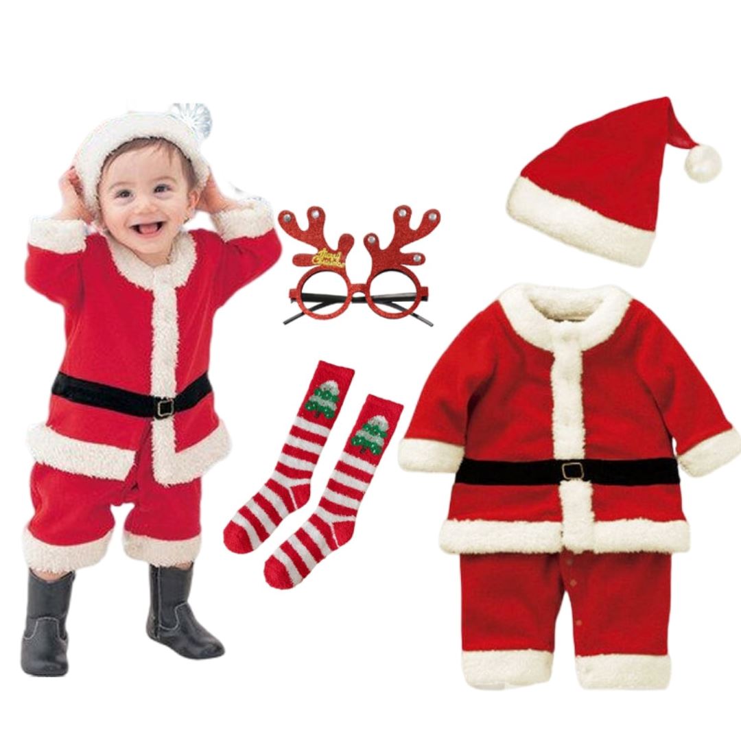Kids Santa Claus Costume + Accessories 4 Pcs