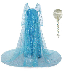 Vestido Fantasia Frozen Elsa Lantejoulas Com Peruca