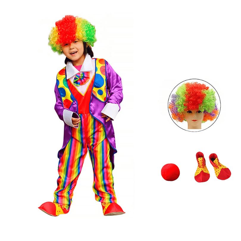 Kids Lilac Clown Costume with Colorful Pants and Accessories