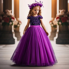 Vestido de Princesa Roxo com Lantejoulas Longo Infantil