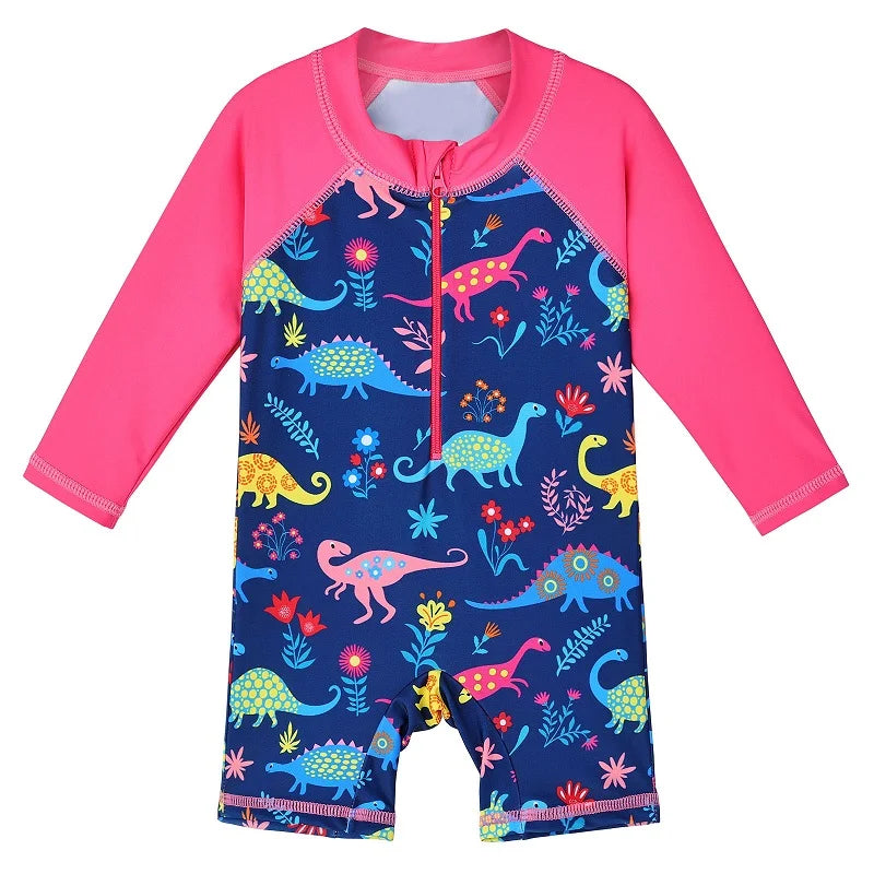 Roupa de Banho para Meninas de Rn a 6 anos de Dinossauro Negro com Proteção UV50+