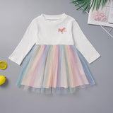 Long-sleeved dress with colorful tulle skirt.