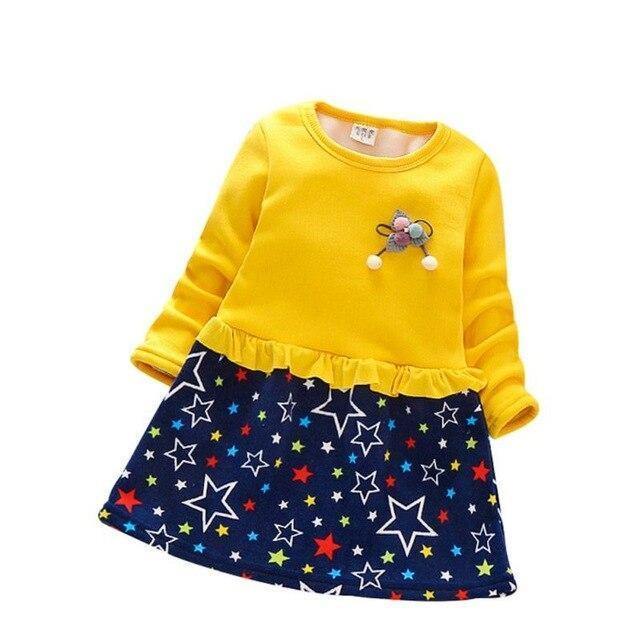 Long-sleeved dress with stars.