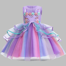 Carregar imagem no visualizador da galeria, Vestido Fantasia Unicórnio Flores Violeta
