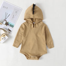 Carregar imagem no visualizador da galeria, Body Unissex com Capuz e Costas de Dinossauro - Tamanhos de 0 a 2 anos
