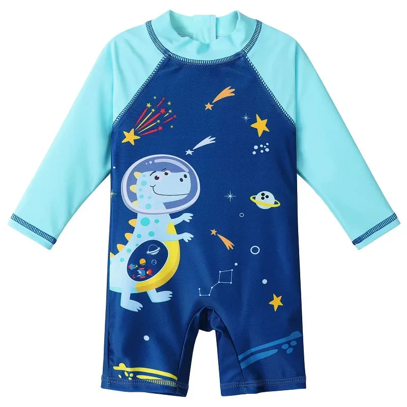 Swimsuit for Boys from Newborn to 6 Years Old, Dinosaur Design, Blue with UV50+ Protection