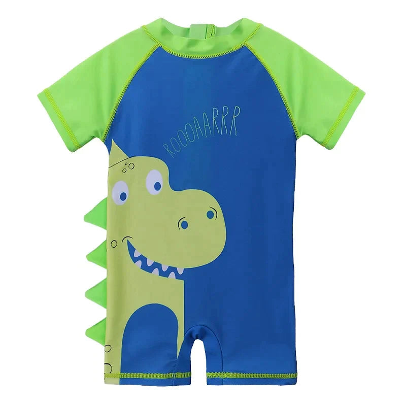 Larger Kids Swimsuit for Boys from 1 Month to 4 Years Old, Dino Green with UPF 50+ Protection, UV Beachwear