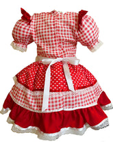 Carregar imagem no visualizador da galeria, Fantasia Vestido São João Festa Junina Caipira Xadrez Infantil Vermelho Luxo
