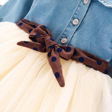 Carregar imagem no visualizador da galeria, Vestido Tule Jeans e Laço  - Tamanhos de 1 a 6 anos
