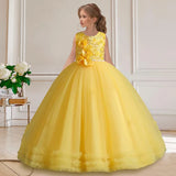 Luxury Kids party dress, sleeveless, with flowers and sequin embroidery.