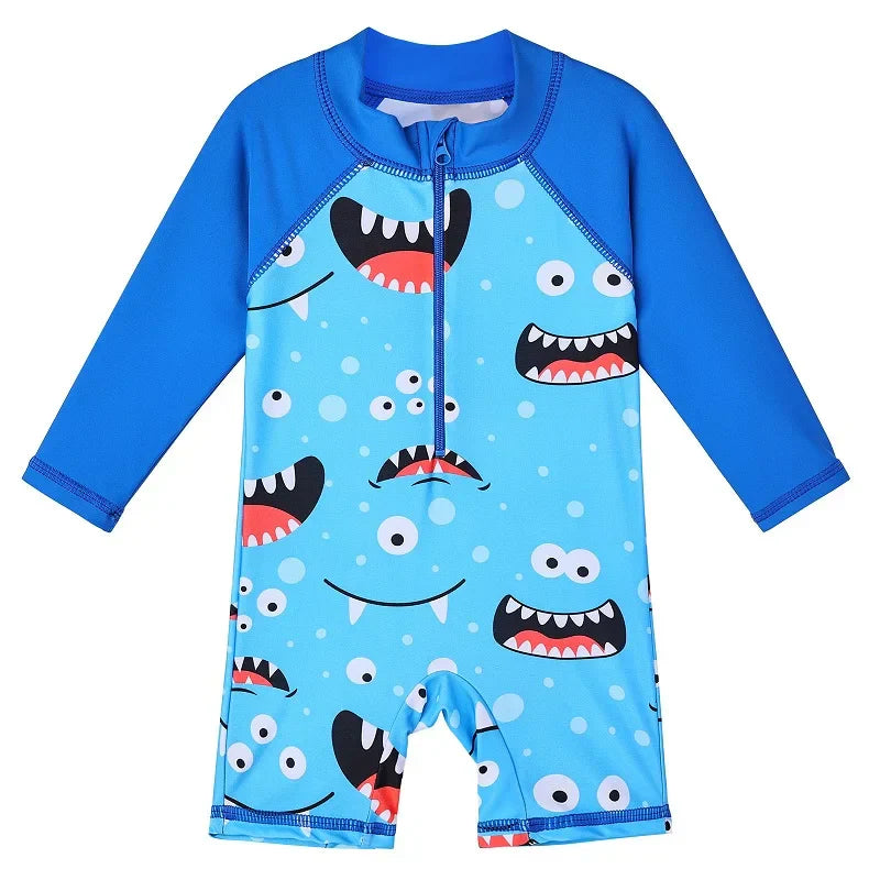Boys' Swimsuit from Newborn to 6 Years Old, Blue Monster Design, with UV50+ Protection