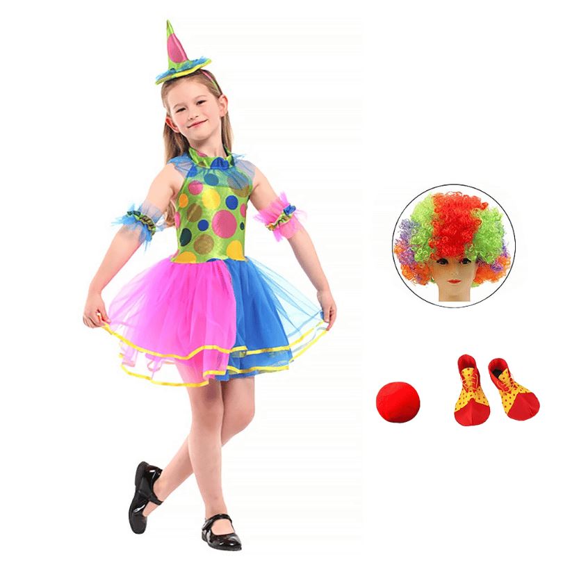 Girls' Polka Dot Clown Costume Dress + Accessories