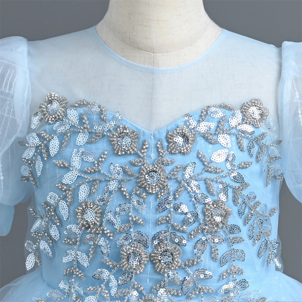 Luxury Kids Party Dress with Sequins and Flowers, perfect for First Communion, Bridesmaid, Parties, Weddings, and Birthdays.