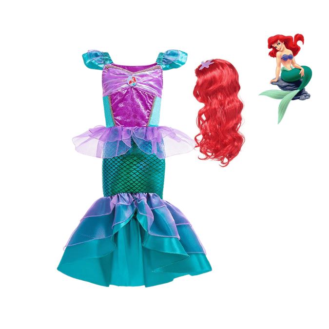 Children's Mermaid Ariel Costume Dress + Wig