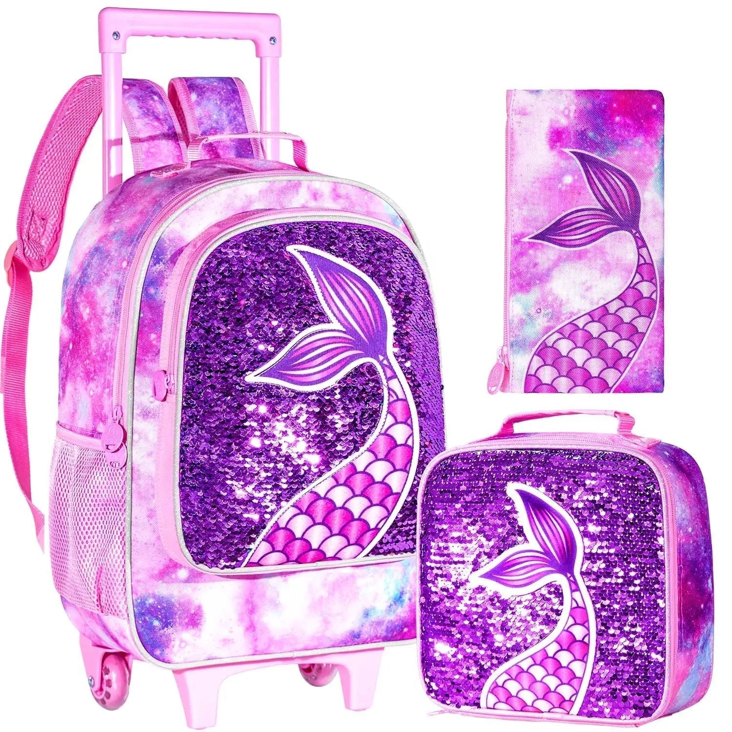3-Piece Back to School Set – Mermaid Theme: Rolling Backpack + Lunchbox + Pencil Case – TheLittleMermaid