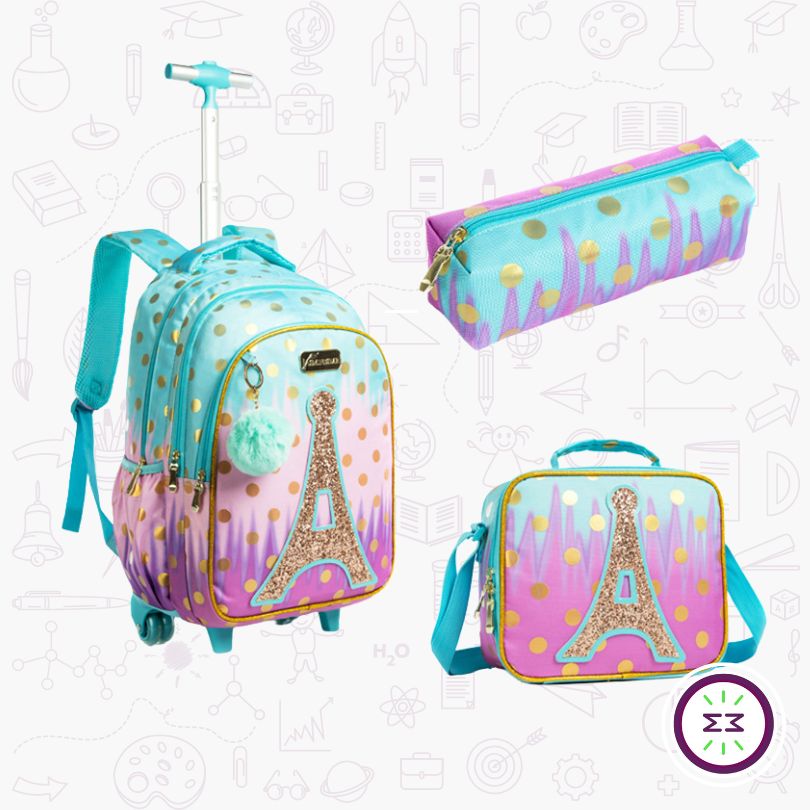 3-in-1 Kit: Rolling Backpack + Lunchbox + Pencil Case