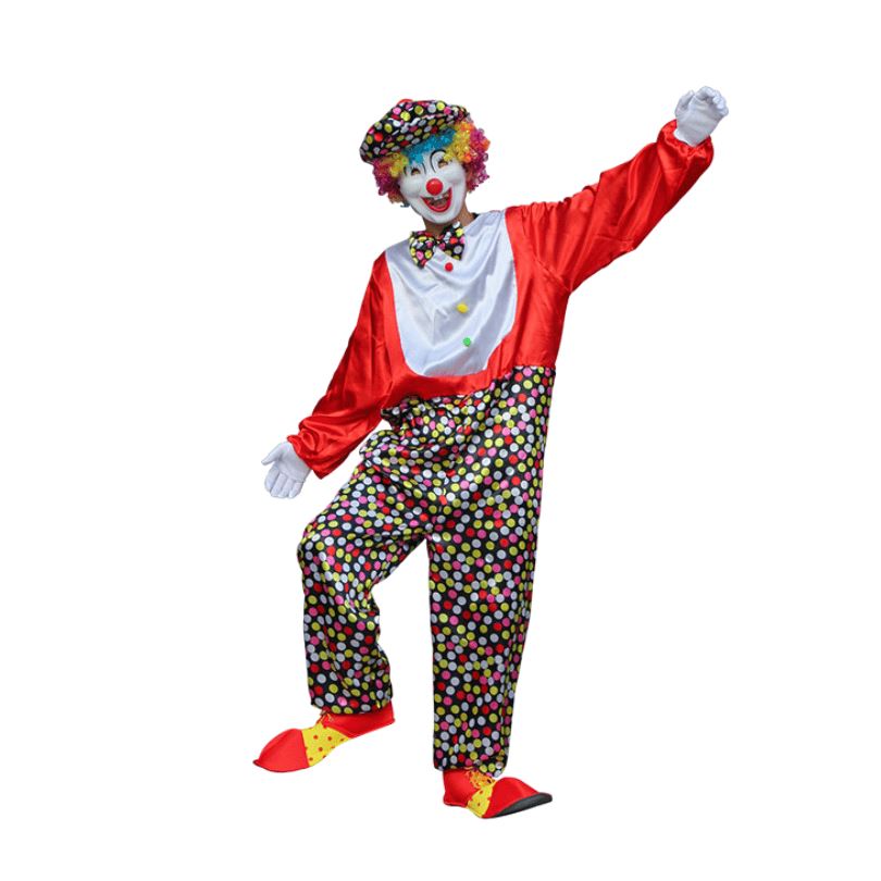 Adult Red Clown Cosplay Costume with Polka Dot Pants