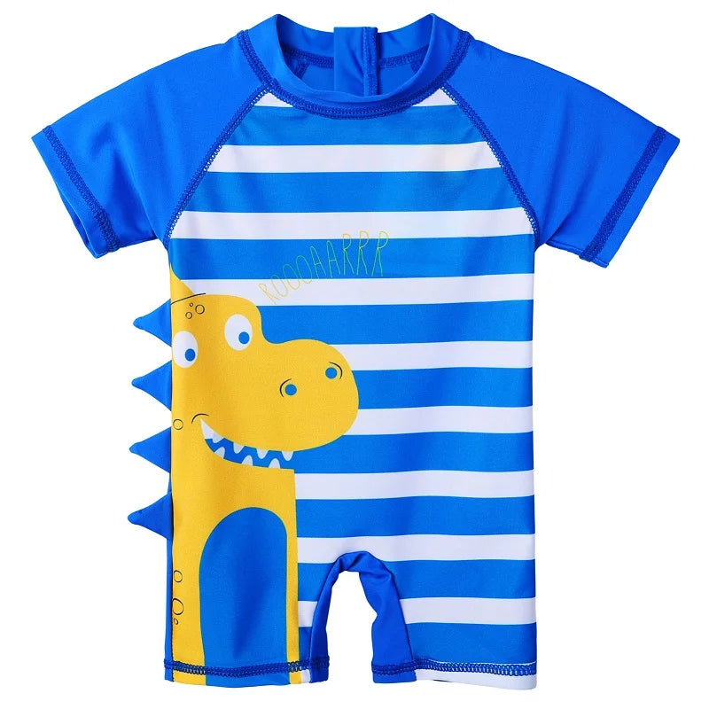 Larger Kids Swimsuit for Boys 1 Month to 4 Years Old, Yellow Dinosaur Design, with UPF 50+ Protection, UV Beachwear