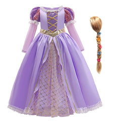 Vestido Fantasia Rapunzel Premium Manga Longo + Peruca