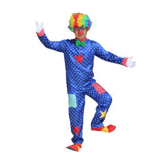 Fantasia Palhaço Cosplay Adulto Azul Com Bolinhas