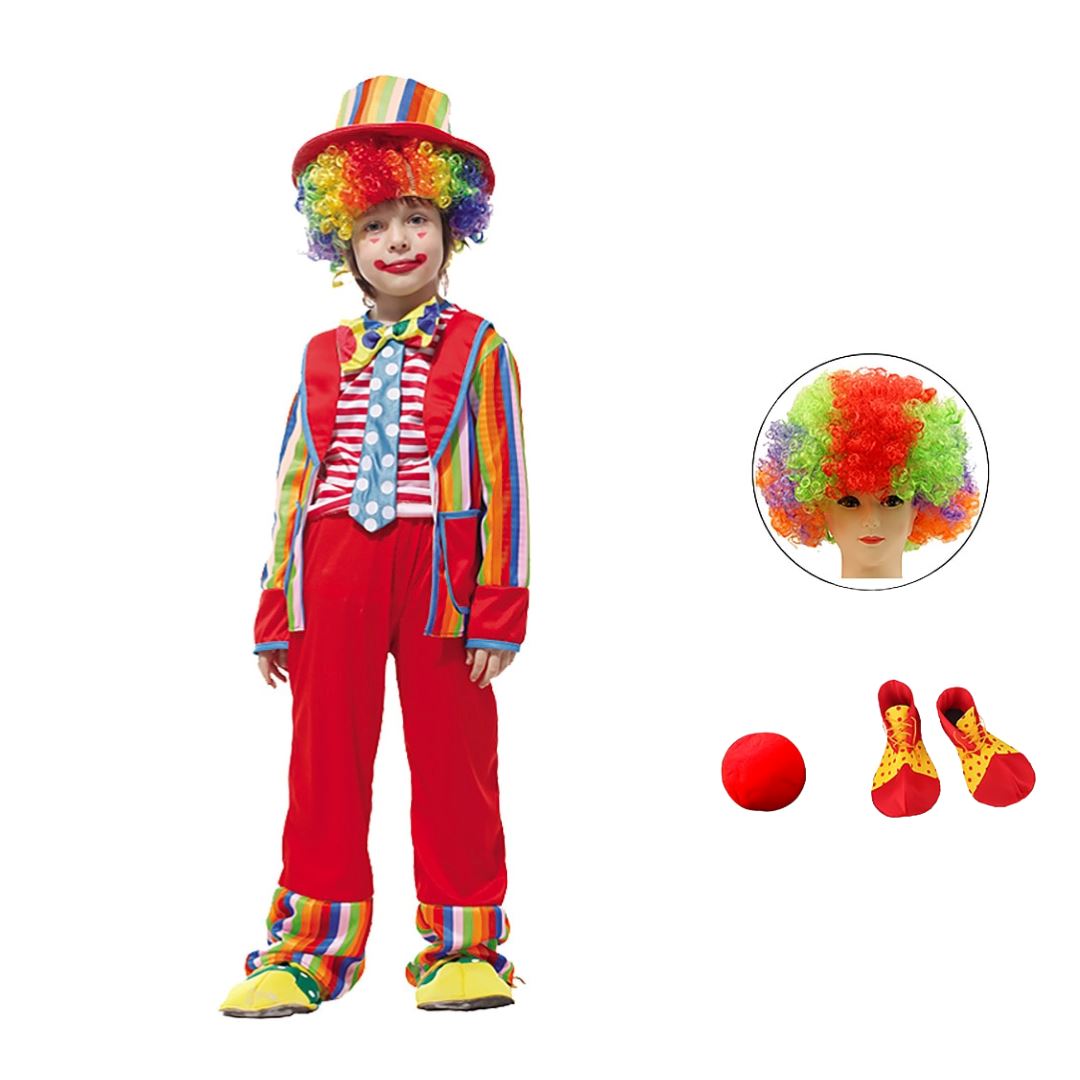 Red Clown Costume with Colorful Stripes for Boys + Accessories