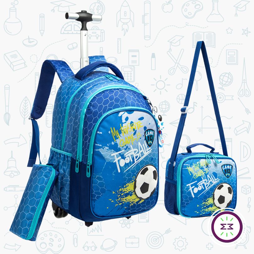 3-in-1 Kit: Rolling Backpack + Lunchbox + Pencil Case