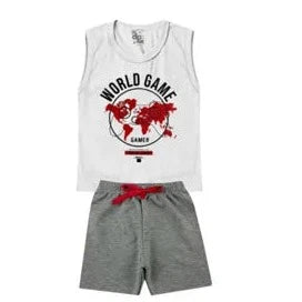 Conjunto Infantil Menino Branco Regata World Game 3 ao 14