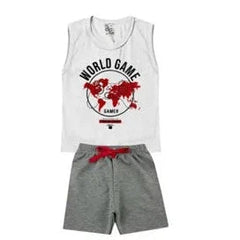 Conjunto Infantil Menino Branco Regata World Game 3 ao 14