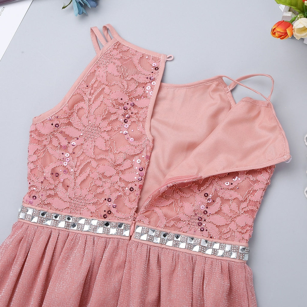 Pink Sleeveless Lace Dress for Girls