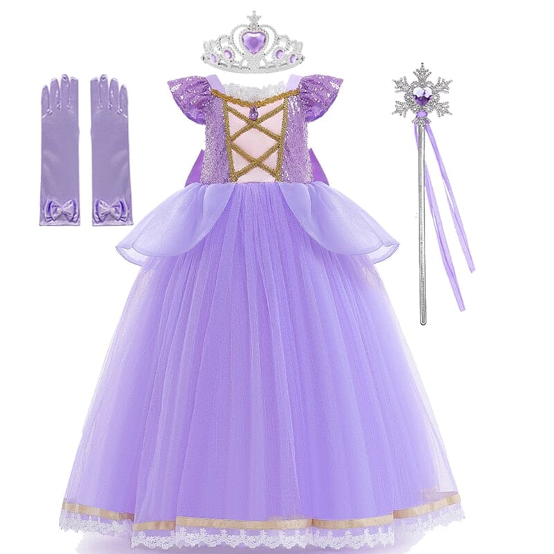 Premium Rapunzel Costume Dress + Glove + Wand