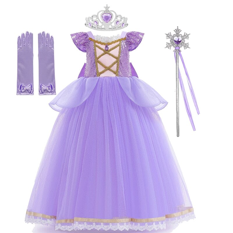 Vestido Fantasia Rapunzel Premium  + Luva + Varinha