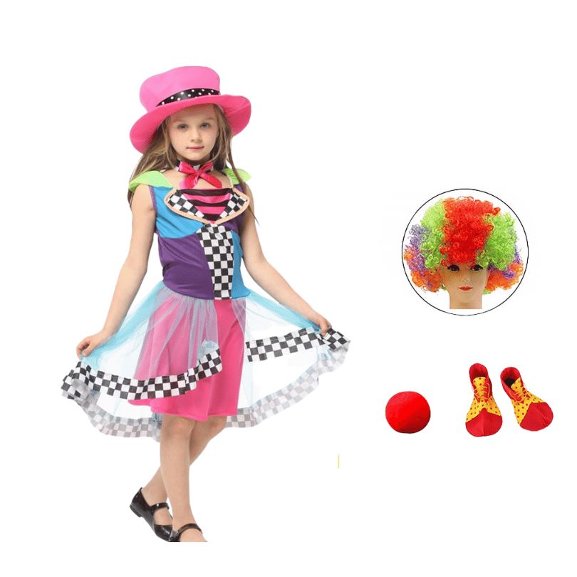 Colorful Plaid Clown Costume for Girls + Accessories
