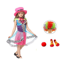 Fantasia Vestido Palhaço Colorida Xadrez Infantil Menina + Acessórios