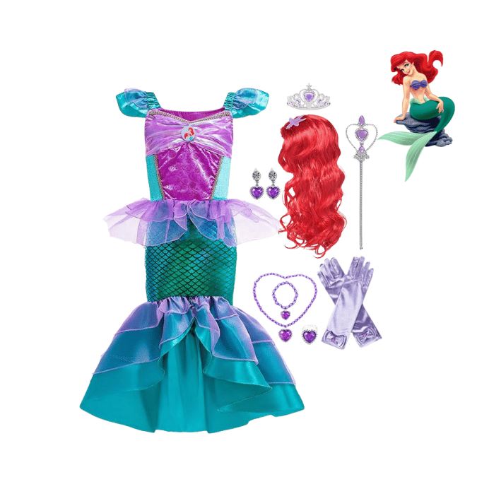 Kids Mermaid Ariel Costume Dress + Accessories (II)