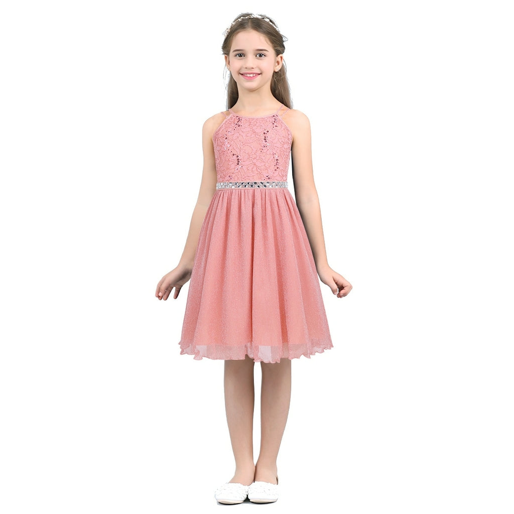Pink Sleeveless Lace Dress for Girls