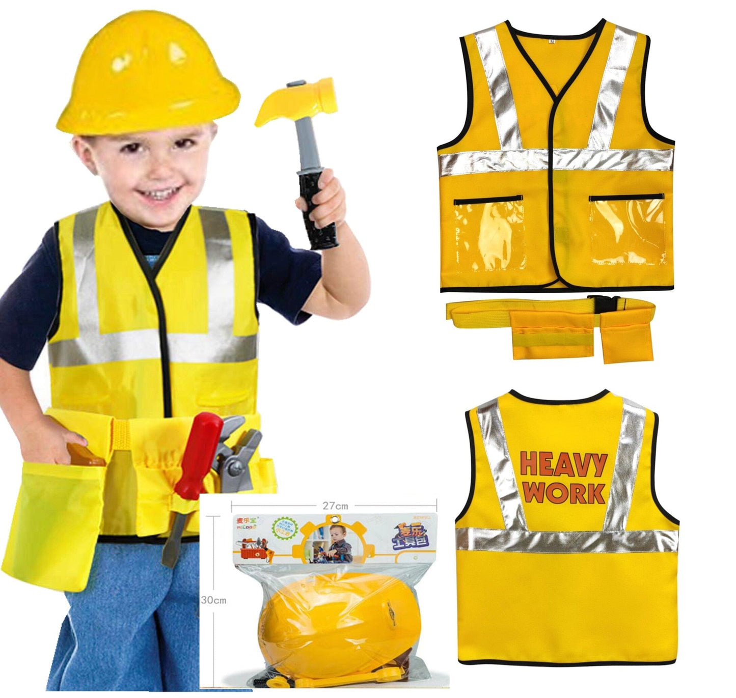 Kids Costume Professions Construction Vest with Accessories – Unisex Kids Size 1