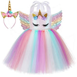 Colorful Unicorn Costume Dress with Tiara and Wings – Kids