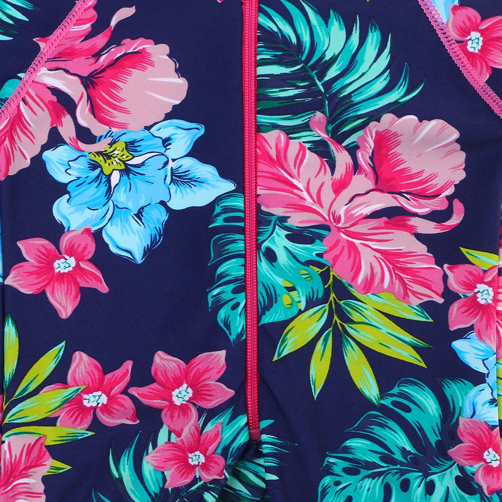 Kids swimwear, long-sleeved swimsuit for girls from newborn to 6 years old, beachwear with UPF 50+ protection.