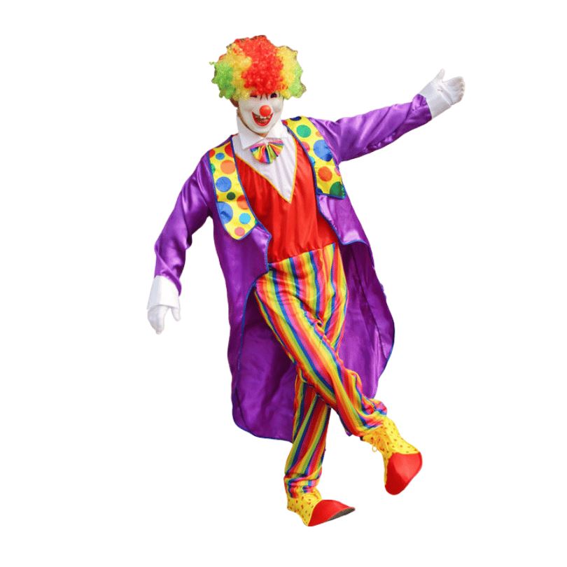 Adult Purple Clown Cosplay Costume with Rainbow Pants