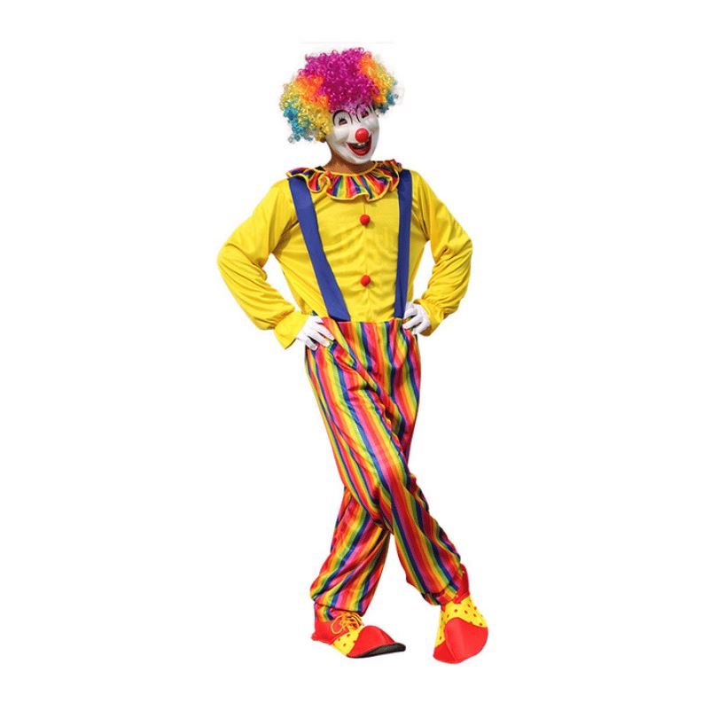 Adult Yellow Clown Cosplay Costume with Rainbow Pants
