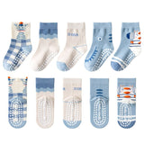 Set of 5 Pairs of Kids Cotton Socks – Non-slip – Various Themes