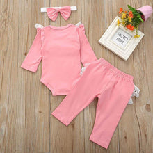 Carregar imagem no visualizador da galeria, Conjunto Body 3 Peças com Babados de Renda - Tamanhos de 0 a 24 meses
