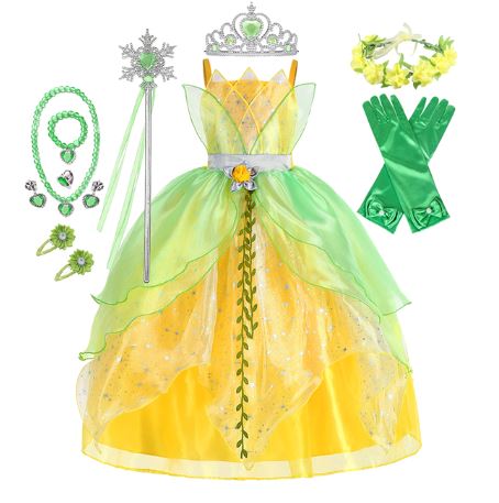 Vestido Fantasia Princesa Tiana Super Luxo Infantil com Acessórios - A princesa e o Sapo