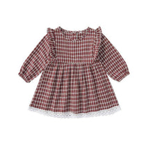 Carregar imagem no visualizador da galeria, Vestido Xadrez Renda e Babados - Tamanhos de 6 meses a 4 anos
