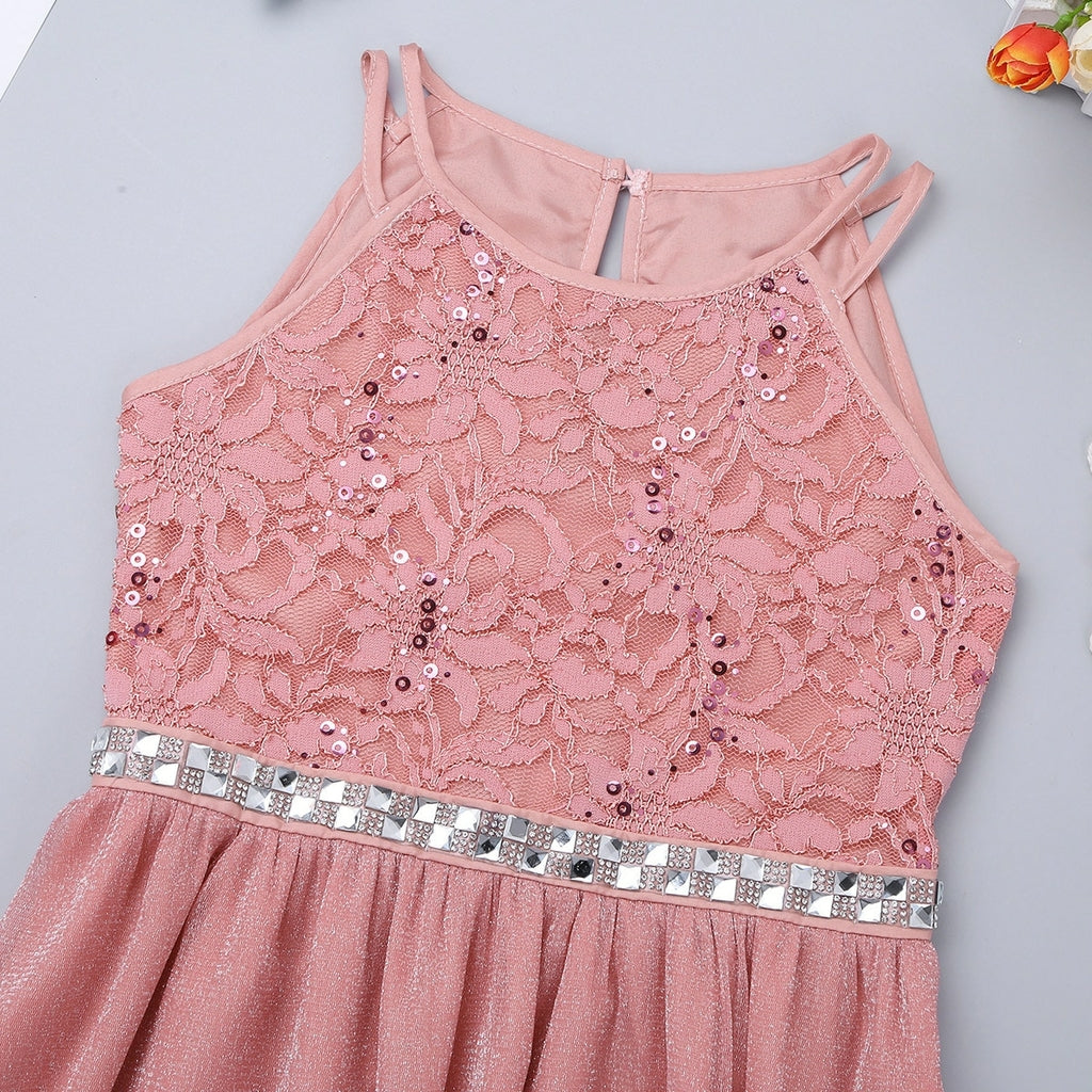 Pink Sleeveless Lace Dress for Girls