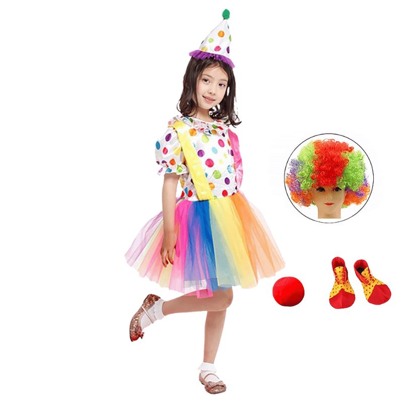 White Clown Costume with Skirt for Girls + Accessories